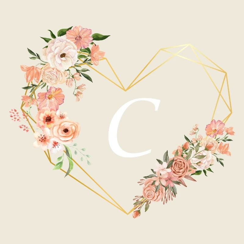 Lettre c cœur doré floral