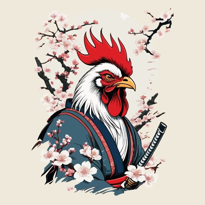 Coq Vintage samouraï Ukiyo-E Style Design