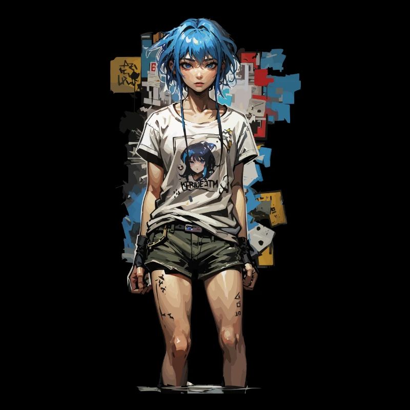 Anime Streetstyle Design Mit Blauer Haar