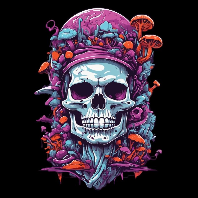 Psychedelic Art und Wald Pilze Skull Design