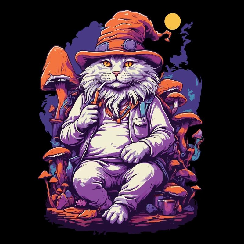 Chat forêt champignons psychédélique Goa Trance Art