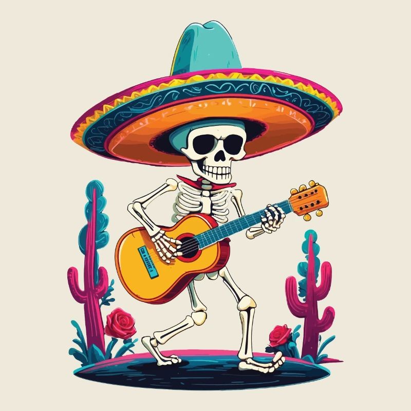 Skeleton Mexican Mariachi Guitar Player