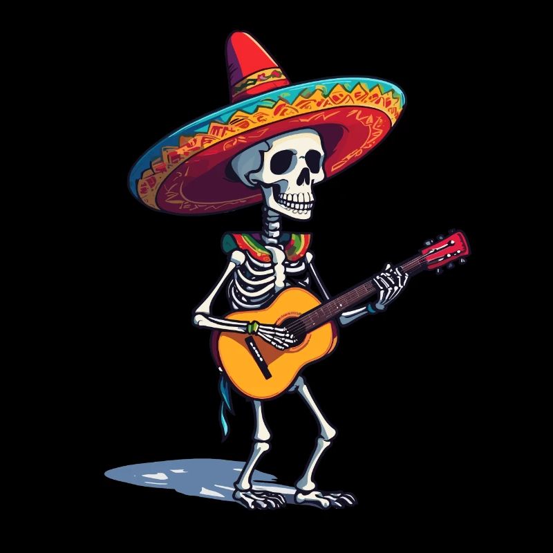 Mexican mariachi skeleton guitarist