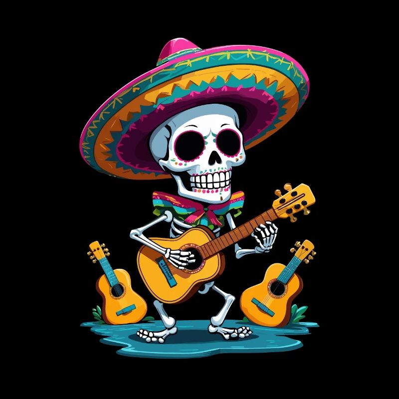 Skeleton Mexican Mariachi Guitar Player