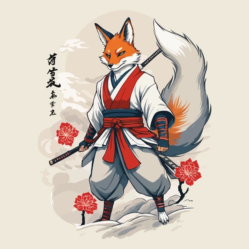 Samurai Kitsune Fox Kawaii Fox Spirit Design