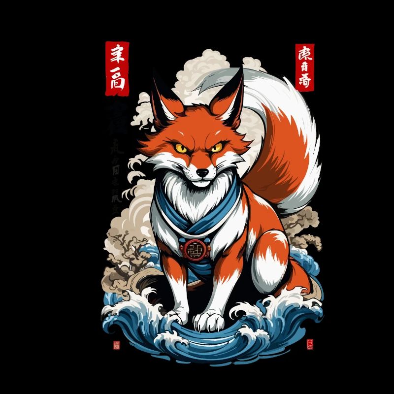 Ukiyo-E Art Style Japanese Kitsune Fox