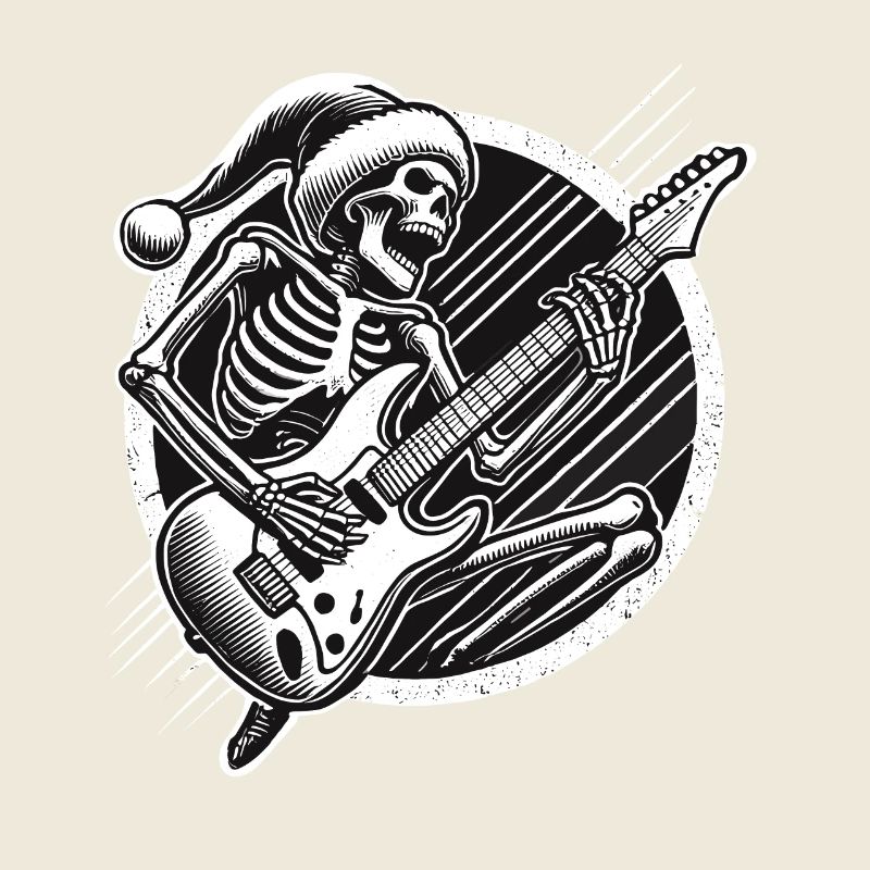 Christmas Skirt Santa Skeleton with Guitar
