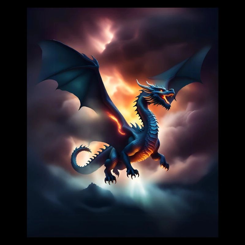 Cool dragon flying over the clouds