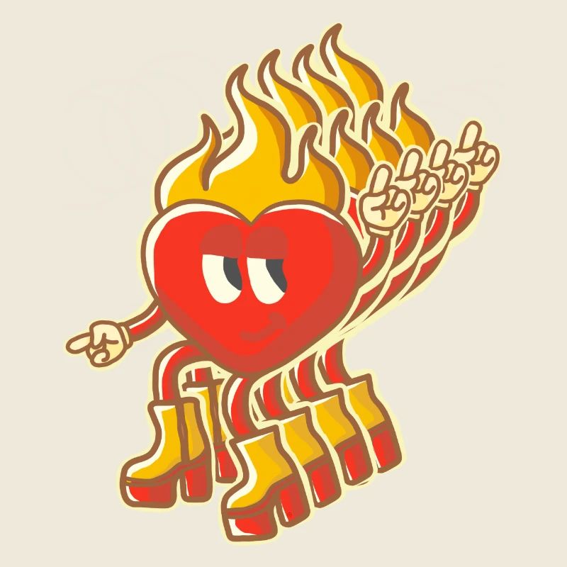 Mehrdimensionales Retro Flammendes Herz Maskottchen