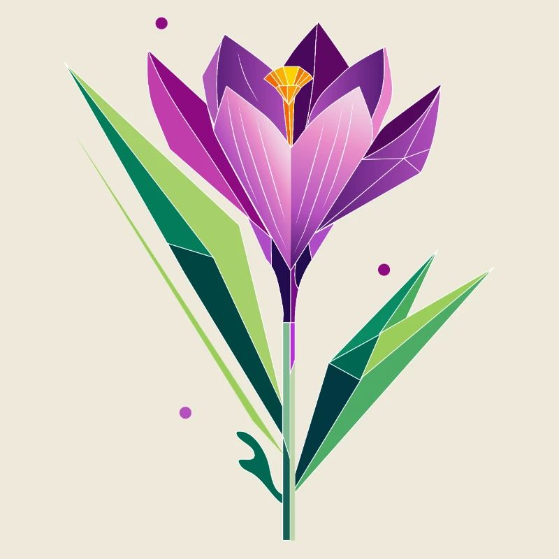 Crocus in polygon design - purple and green tones