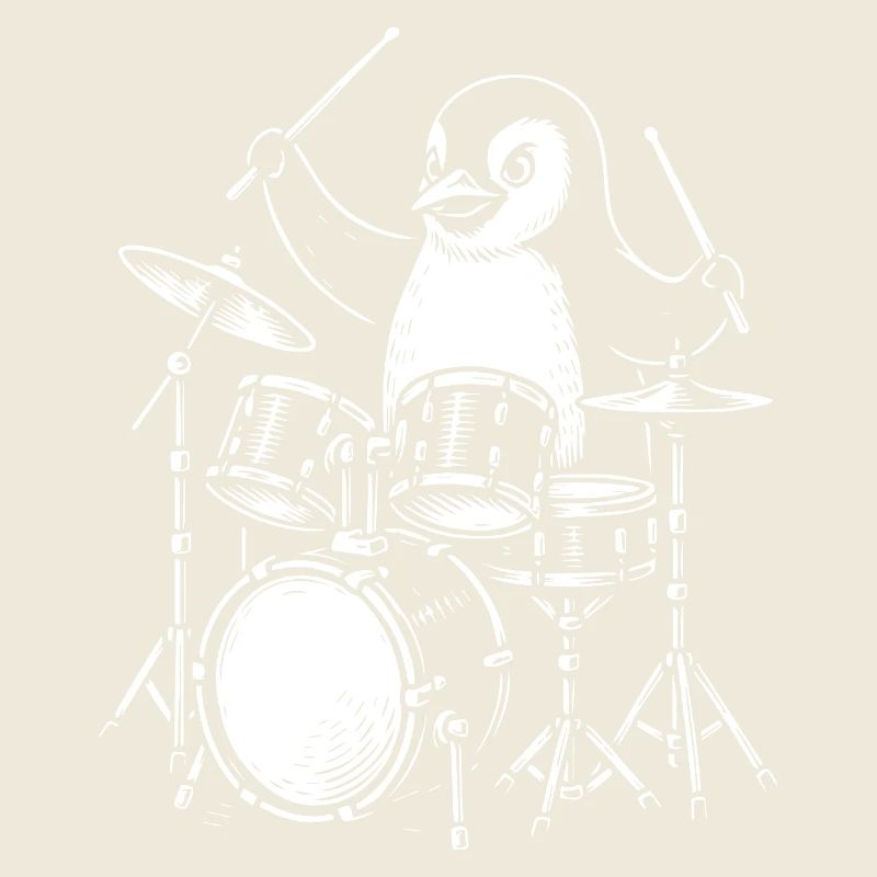 Penguin Drummer Line Art Tee