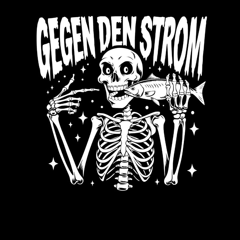 Against the Tide Skeleton with Fish black/white