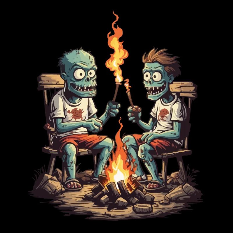 Zombie Feu De Camp Halloween Cartoon Magie