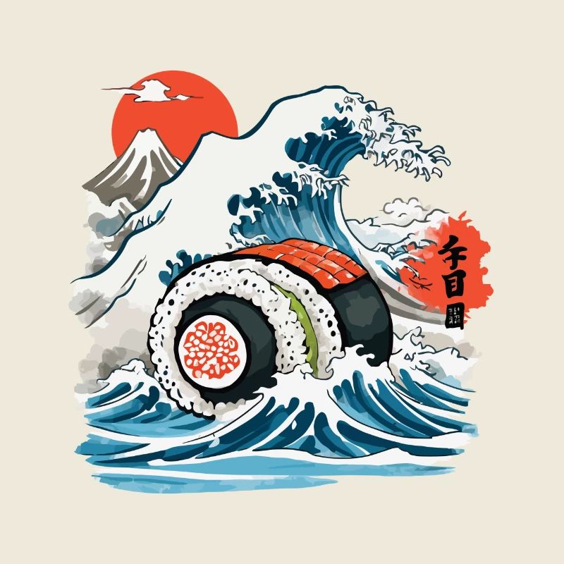 Rouleau de sushi japonais Vintage Ukiyo-E Design
