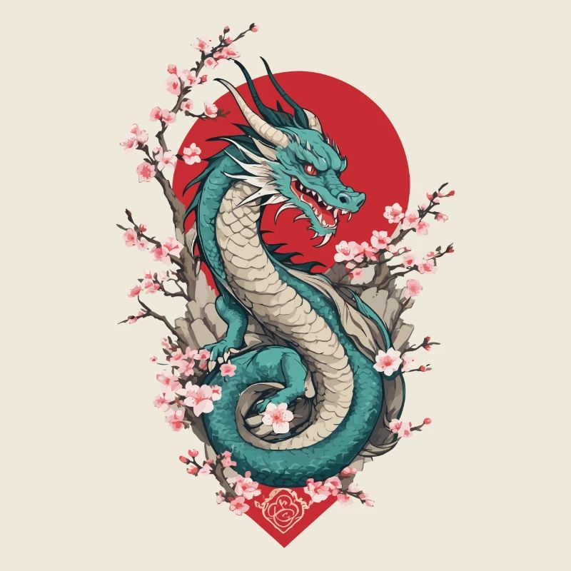 Drachen Anime Fan Japanischer Drache Vintage Stil