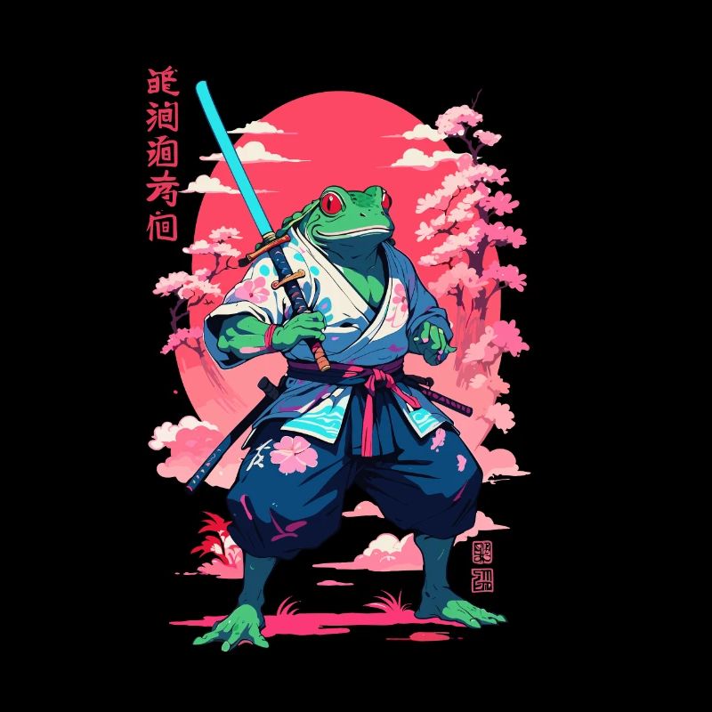 Samurai Frog Aesthetic Vaporwave Style Japan