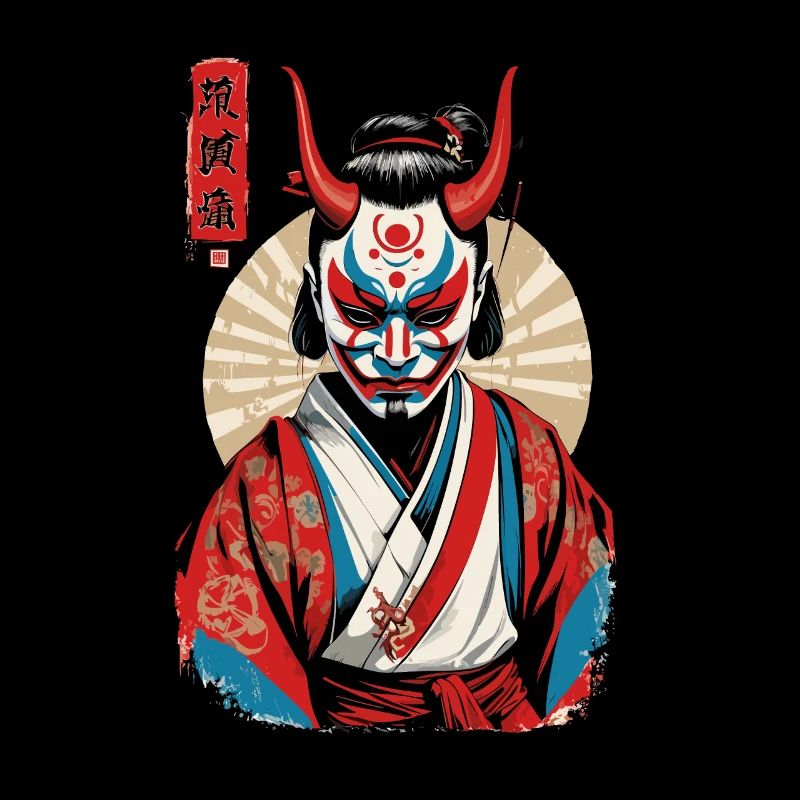 Oni Dämonen Maske Japanisches Samurai Kunstwerk