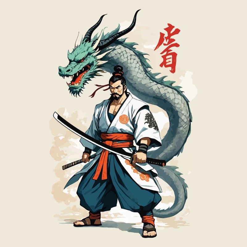 Samouraï Dragon Vintage Ukiyo-e Style Artwork