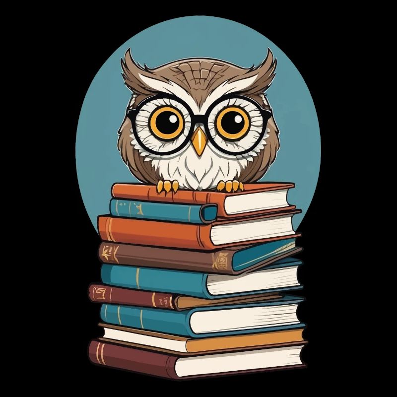Cute Book Illustration Owl Book Lover