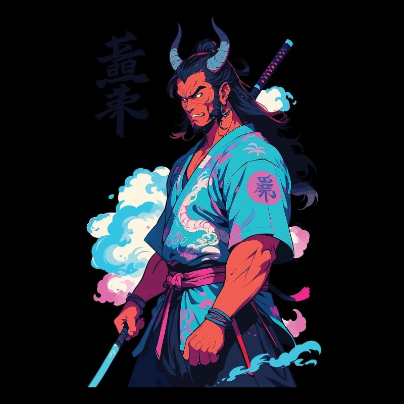 Samouraï Oni Yokai Esthétique Style Vaporwave