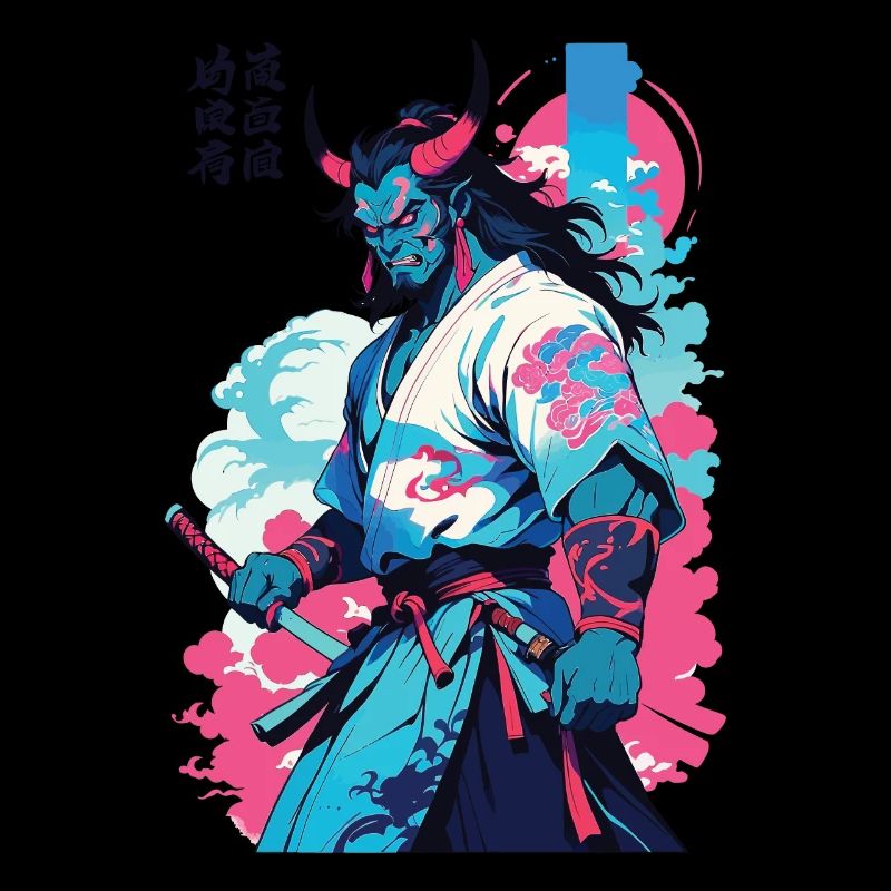 Samurai Oni Yokai Aesthetic Vaporwave Stil
