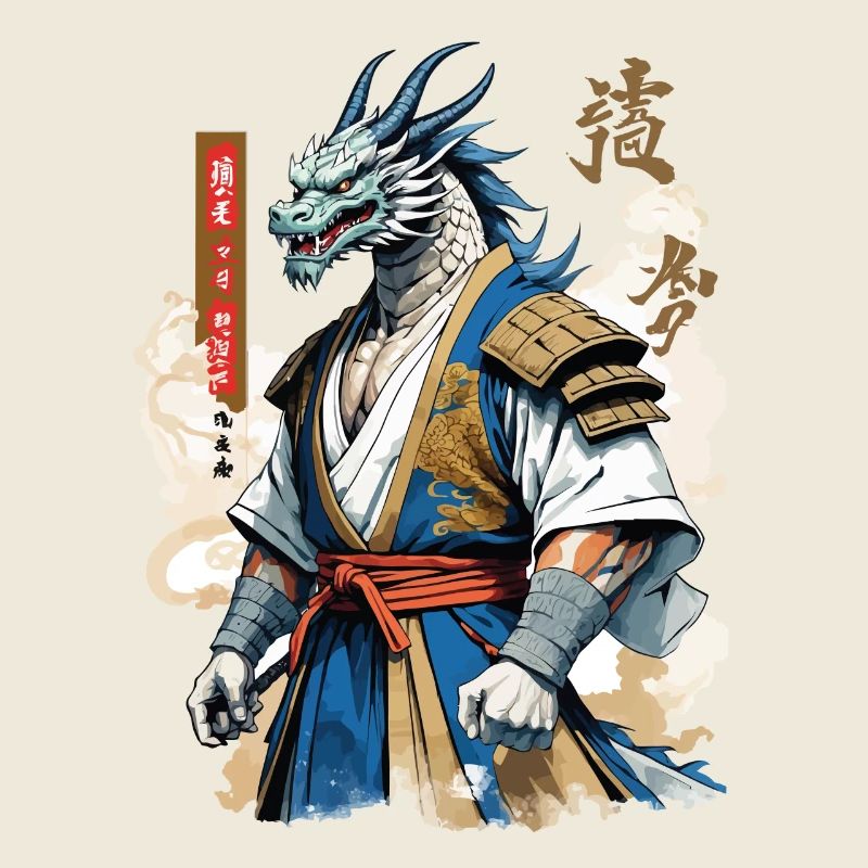 Dragon Samouraï Vintage Ukiyo-e Style