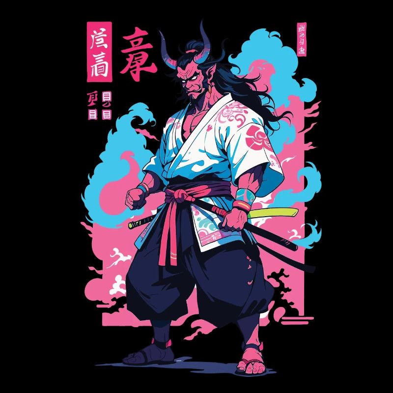 Samurai Oni Yokai Aesthetic Vaporwave Style