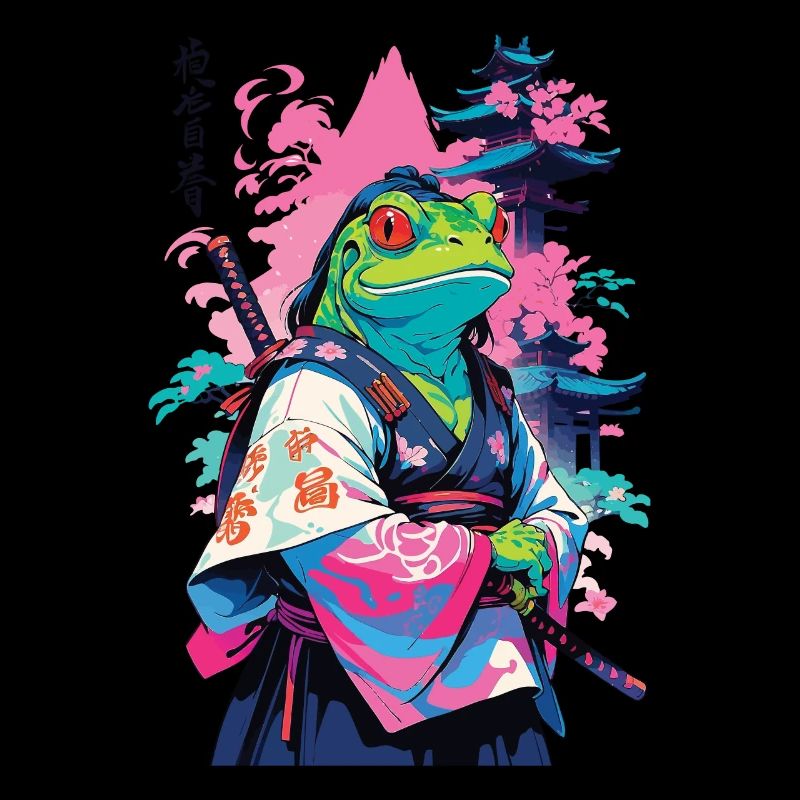 Grenouille Samouraï Esthétique Style Vaporwave Japon