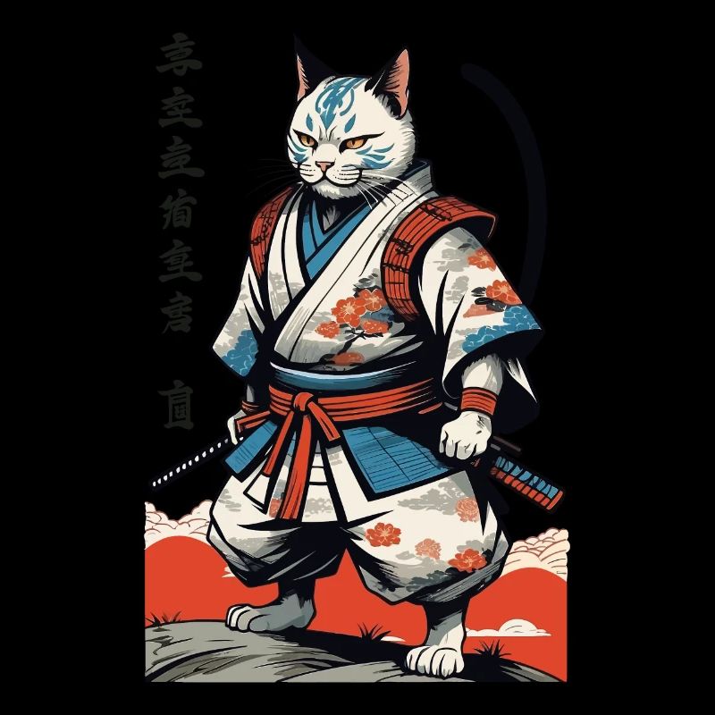 Samurai Katze Vintage Ukiyo-E Japanisches