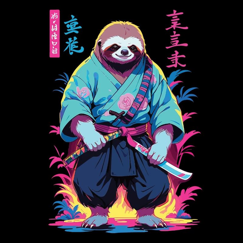 Samouraï paresseux esthétique style Vaporwave