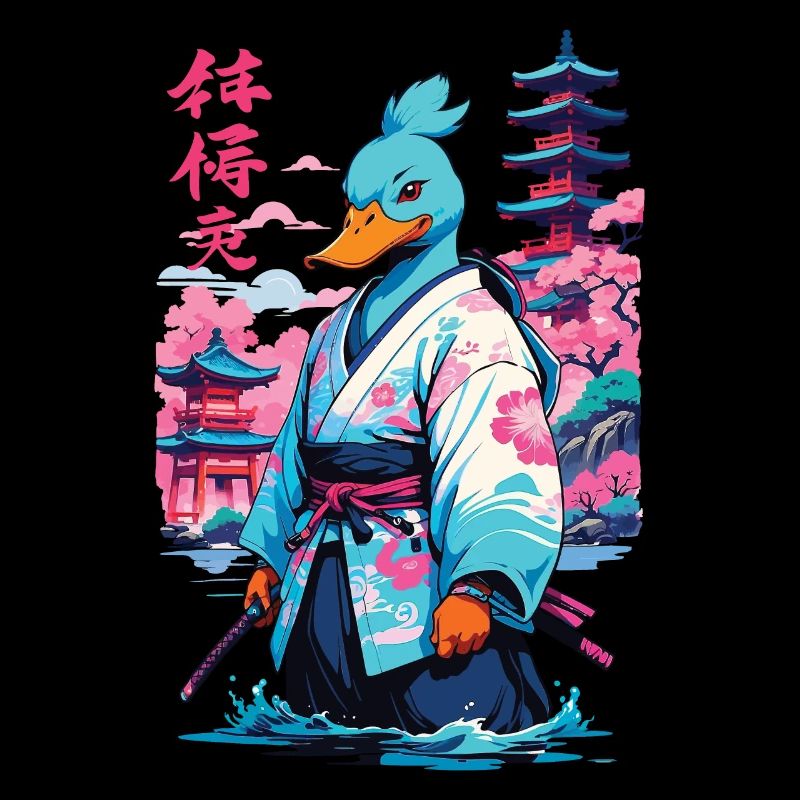 Samouraï Duck Esthétique Vaporwave Style Japonais