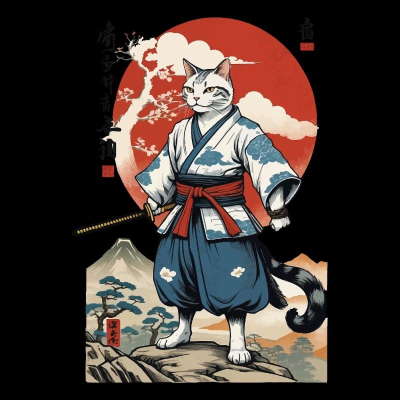 Chat Samouraï Vintage Ukiyo-E Japonais