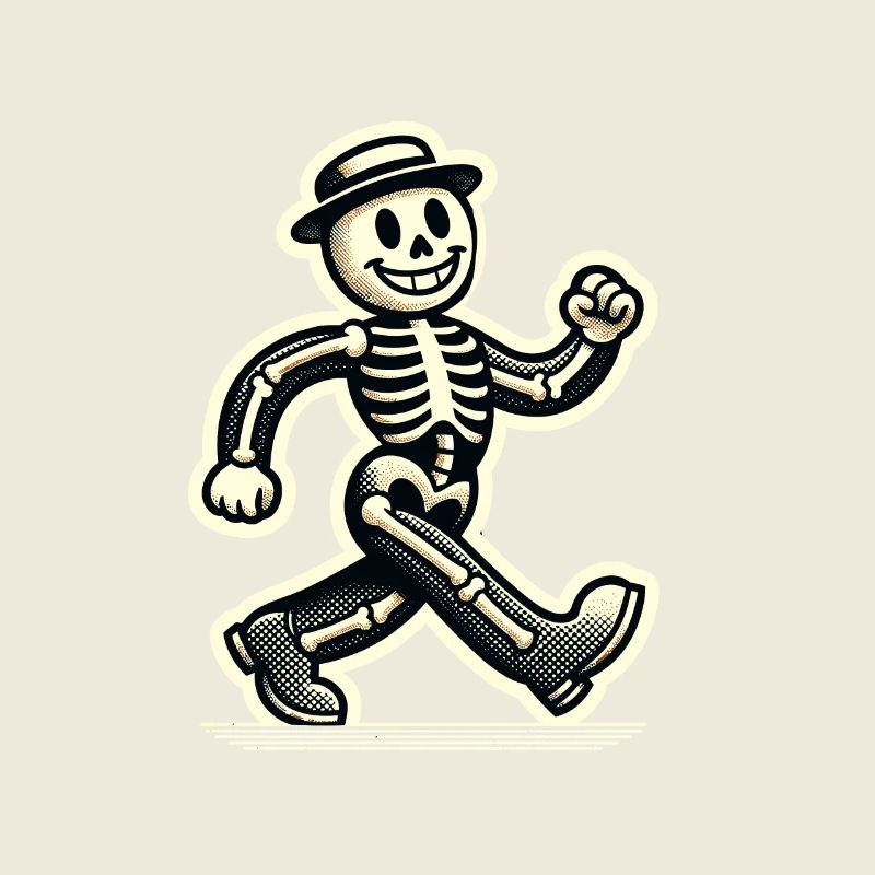 Squelette d’os d’Halloween de dessin animé vintage rétro