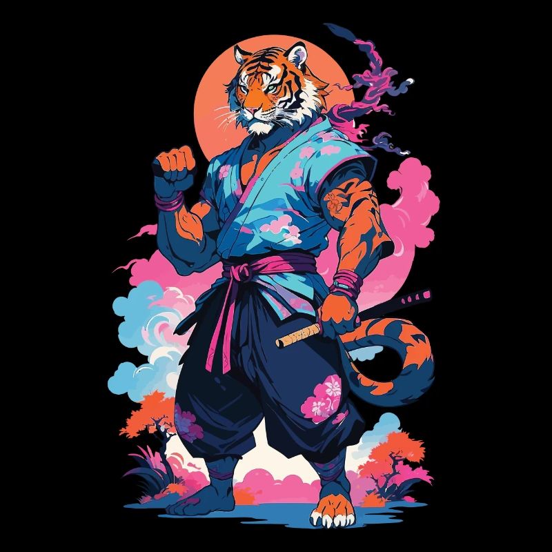 Tiger Yokai Vaporwave Aesthetic Samurai Kunst