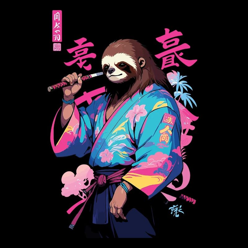 Samurai Sloth Aesthetic Vaporwave Style Art