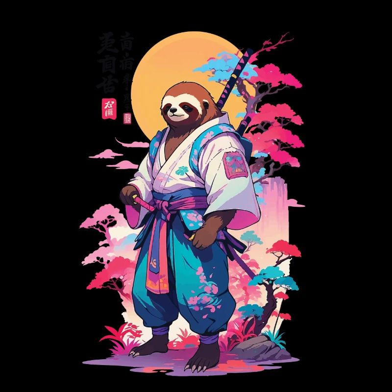 Samurai Sloth Aesthetic Vaporwave Style
