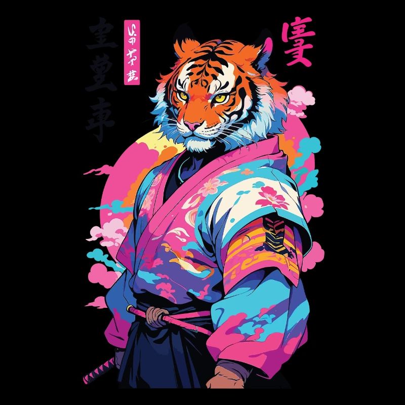 Tiger Yokai Vaporwave Esthétique Art des samouraïs