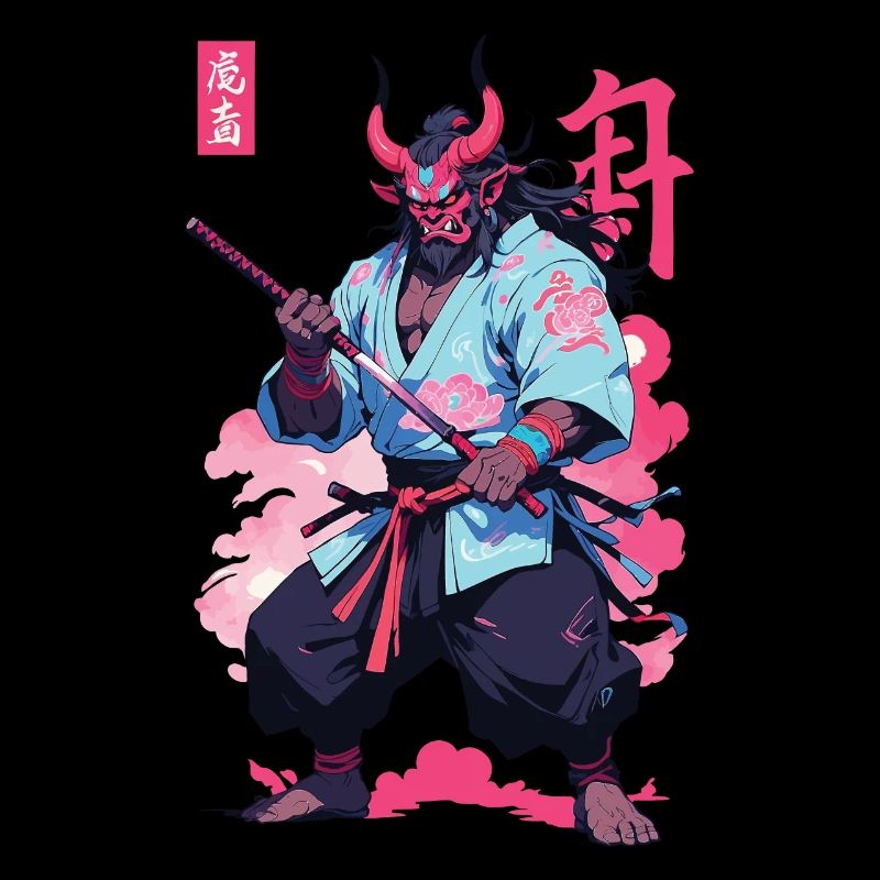 Samurai Oni Yokai Aesthetic Vaporwave Stil