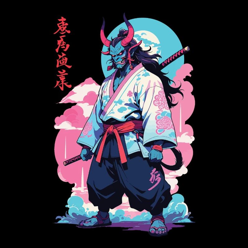 Samurai Oni Yokai Aesthetic Vaporwave Stil