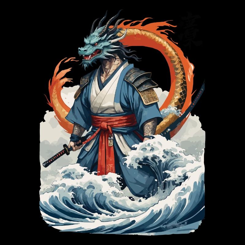 Drachen Samurai & Vintage Ukiyo-e Stil Kunstwerk