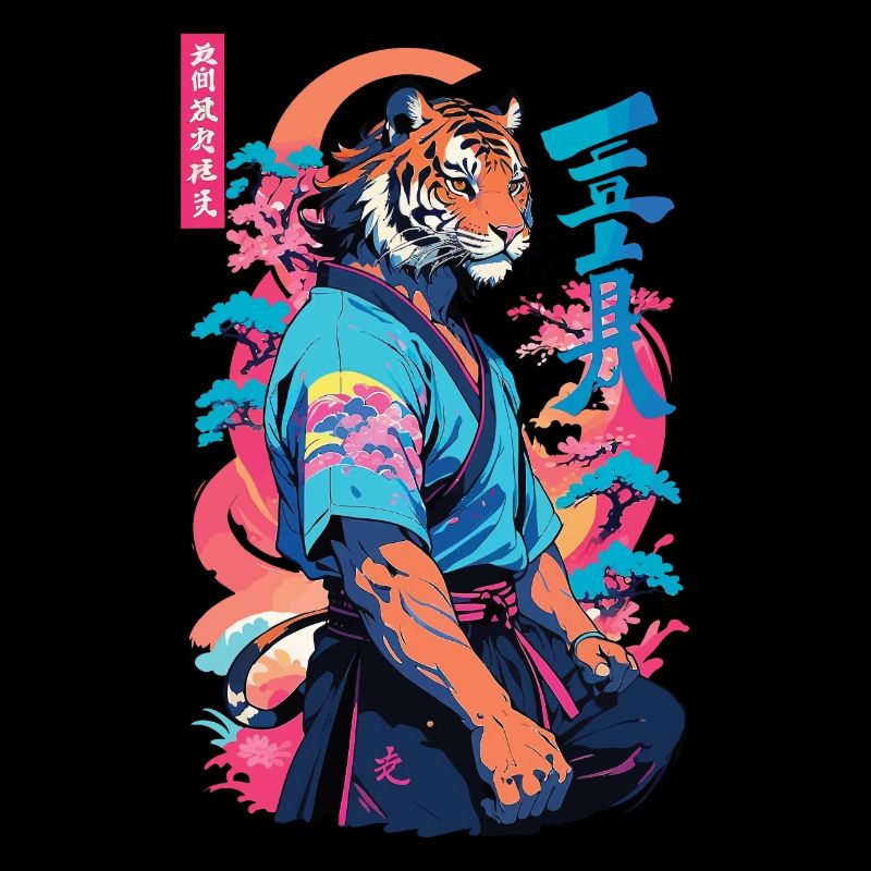 Tiger Yokai Vaporwave Esthétique Art des samouraïs