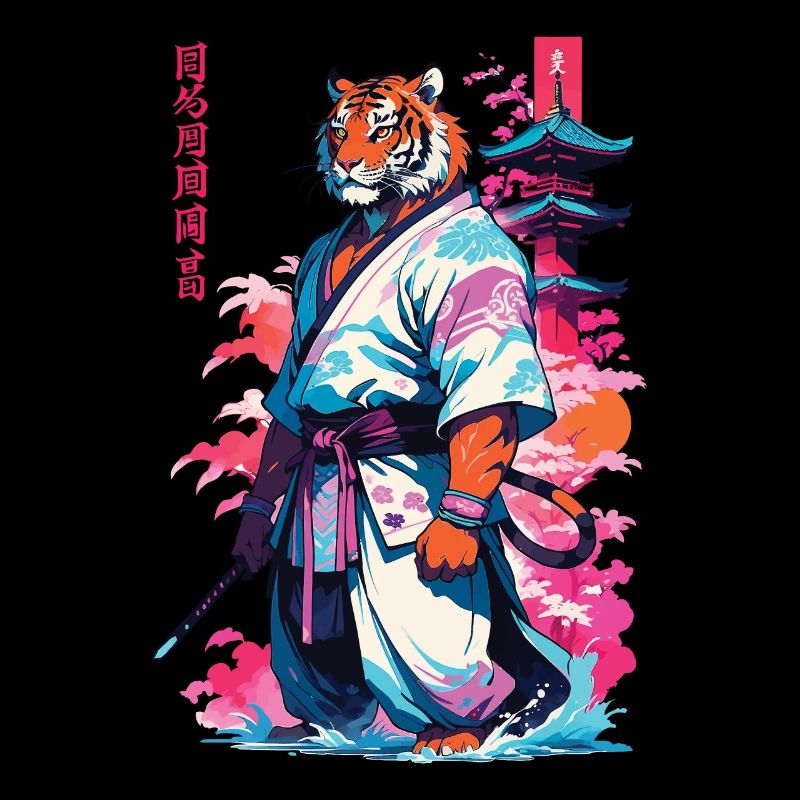 Tiger Yokai Vaporwave Esthétique Art des samouraïs