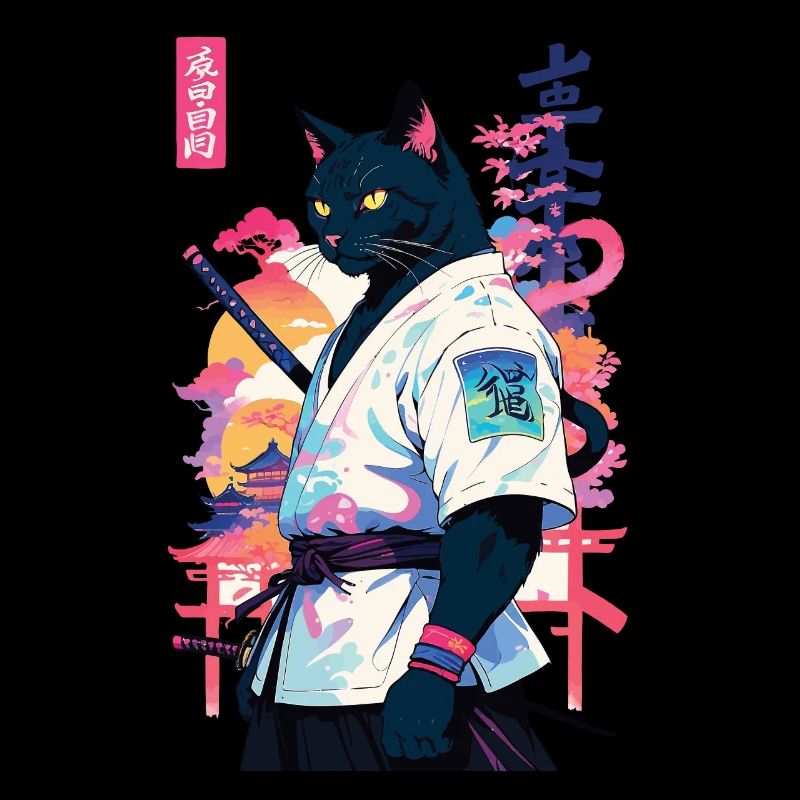 Samurai Cat Vaporwave Aesthetic Japan Art