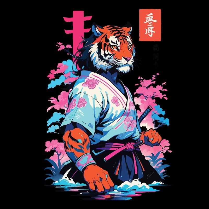 Tiger Yokai & Vaporwave Aesthetic Samurai Kunst
