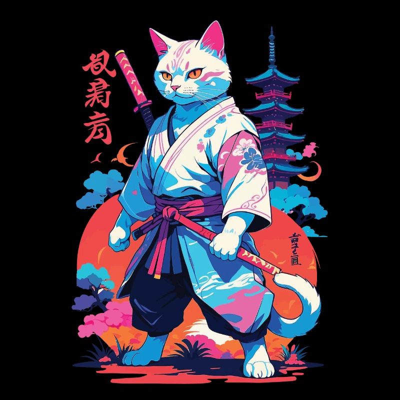 Samurai Katze Vaporwave Aesthetic Japan Kunst