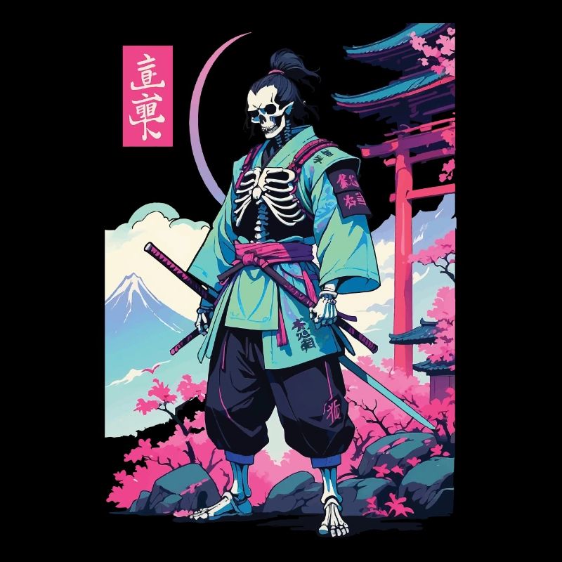 Oni Skeleton Samurai Vaporwave Aesthetic