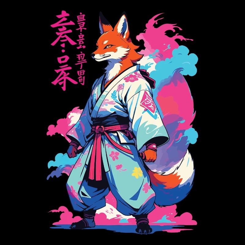 Kitsune Samurai Fuchs Aesthetic Vaporwave Stil