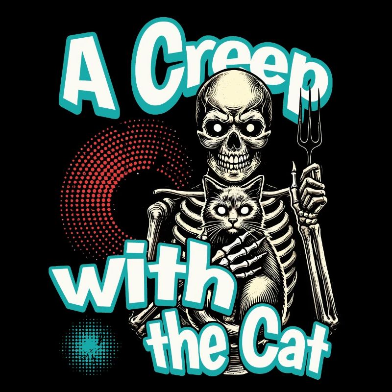Halloween Skeleton with Cat - A Creep with the Cat