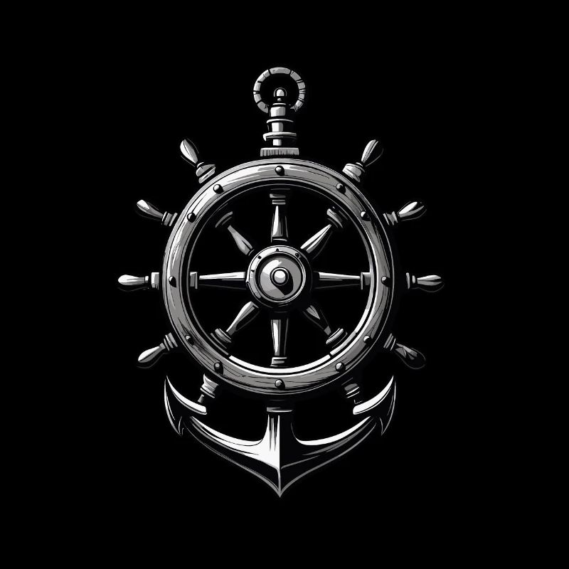 Maritime steering wheel and anchor symbol