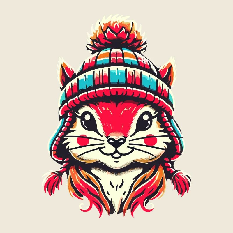 Cheerful squirrel with winter hat